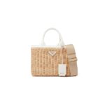 PRADA MEDIUM WICKER AND CANVAS TOTE BAG 1BG835 (26*18*11.5cm)