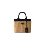 PRADA MEDIUM WICKER AND CANVAS TOTE BAG 1BG835 (26*18*11.5cm)