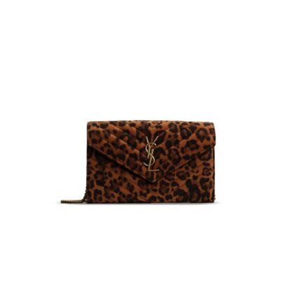 YSL CASSANDRE CHAIN WALLET IN LEOPARD-PRINT CANVAS 377828 (22.5*14*4cm)