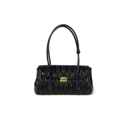 MIU MIU BLACK MATELASSÉ NAPPA LEATHER SHOULDER BAG 5BD265 (28 × 15 × 11 cm)